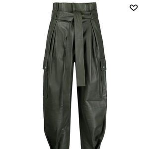 RED VALENTINO GREEN ARMY LEATHER PANTS